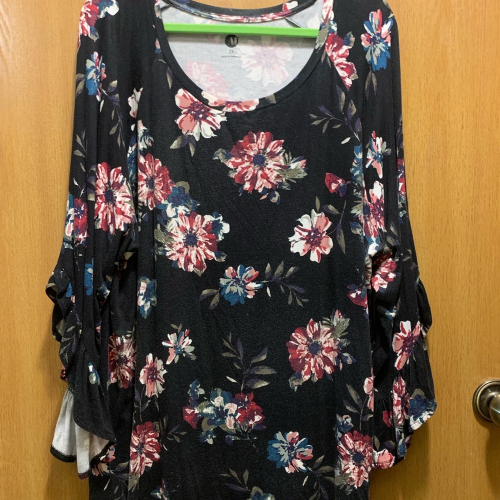 Floral Print Ruffled Sleeve Blouse by A&I 2X